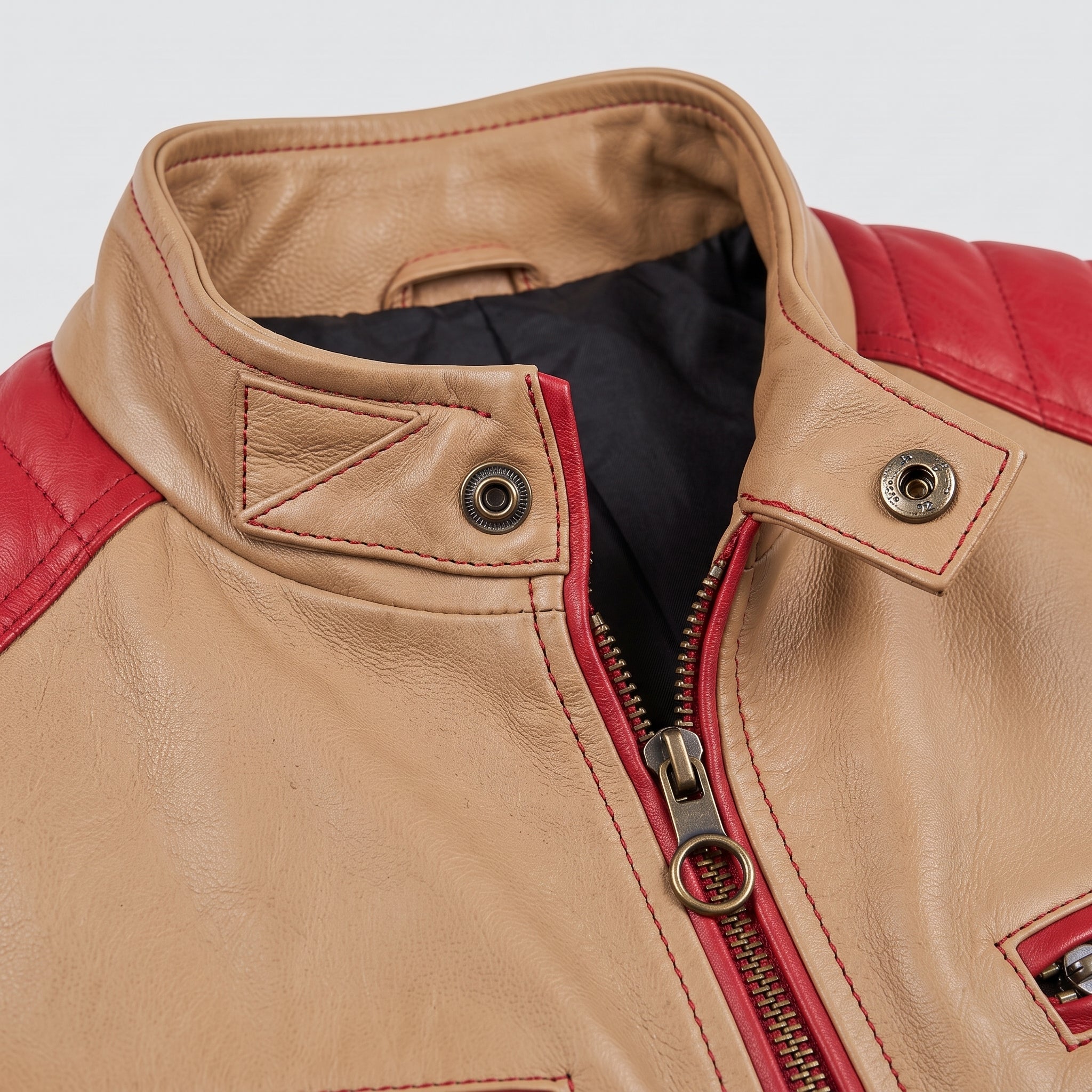Men's Tan and Red Quilted Leather Cafe Racer Jacket — Egremont