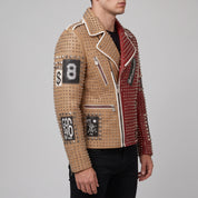 Men's Tan and Red Two-Tone Leather Perfecto Biker Jacket — Morris