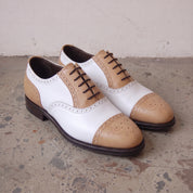 Men's Tan and White Cap-Toe Leather Spectator Oxfords — Hodgson
