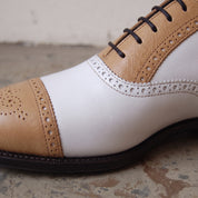 Men's Tan and White Cap-Toe Leather Spectator Oxfords — Hodgson