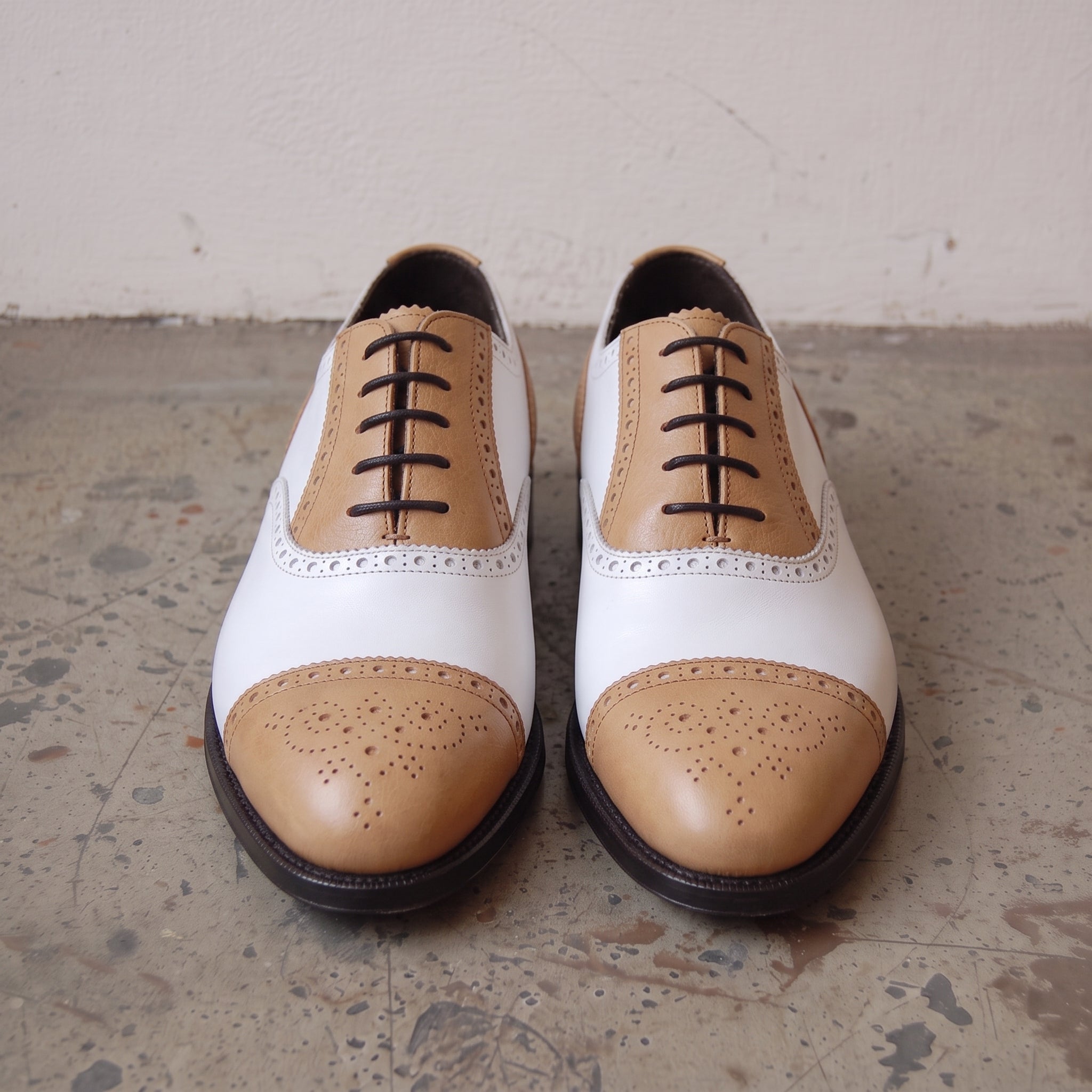 Men's Tan and White Cap-Toe Leather Spectator Oxfords — Hodgson
