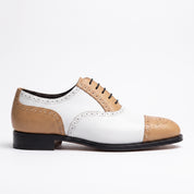 Men's Tan and White Cap-Toe Leather Spectator Oxfords — Hodgson