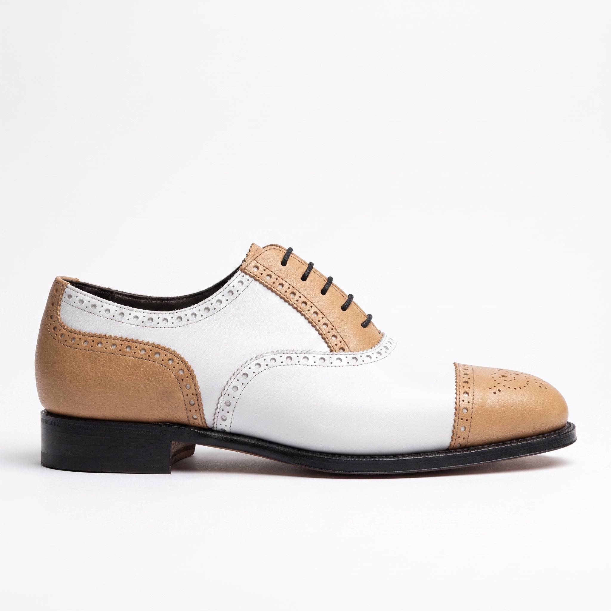 Men's Tan and White Cap-Toe Leather Spectator Oxfords — Hodgson