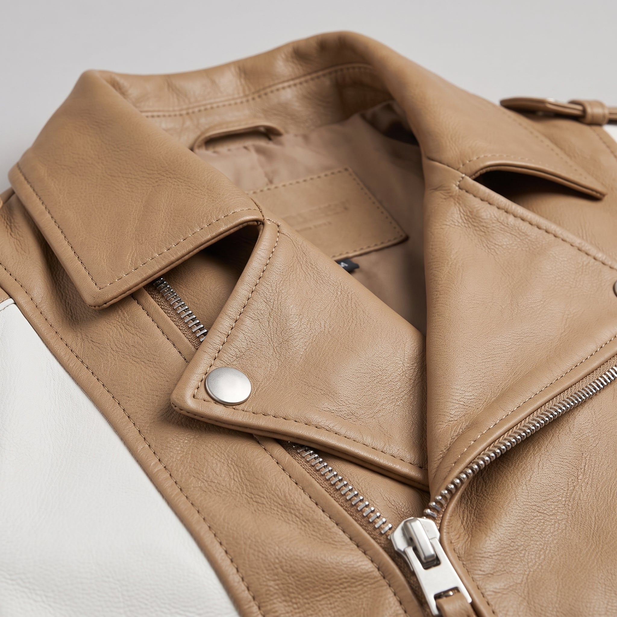 Men's Tan and White Leather Perfecto Biker Jacket — Blunt