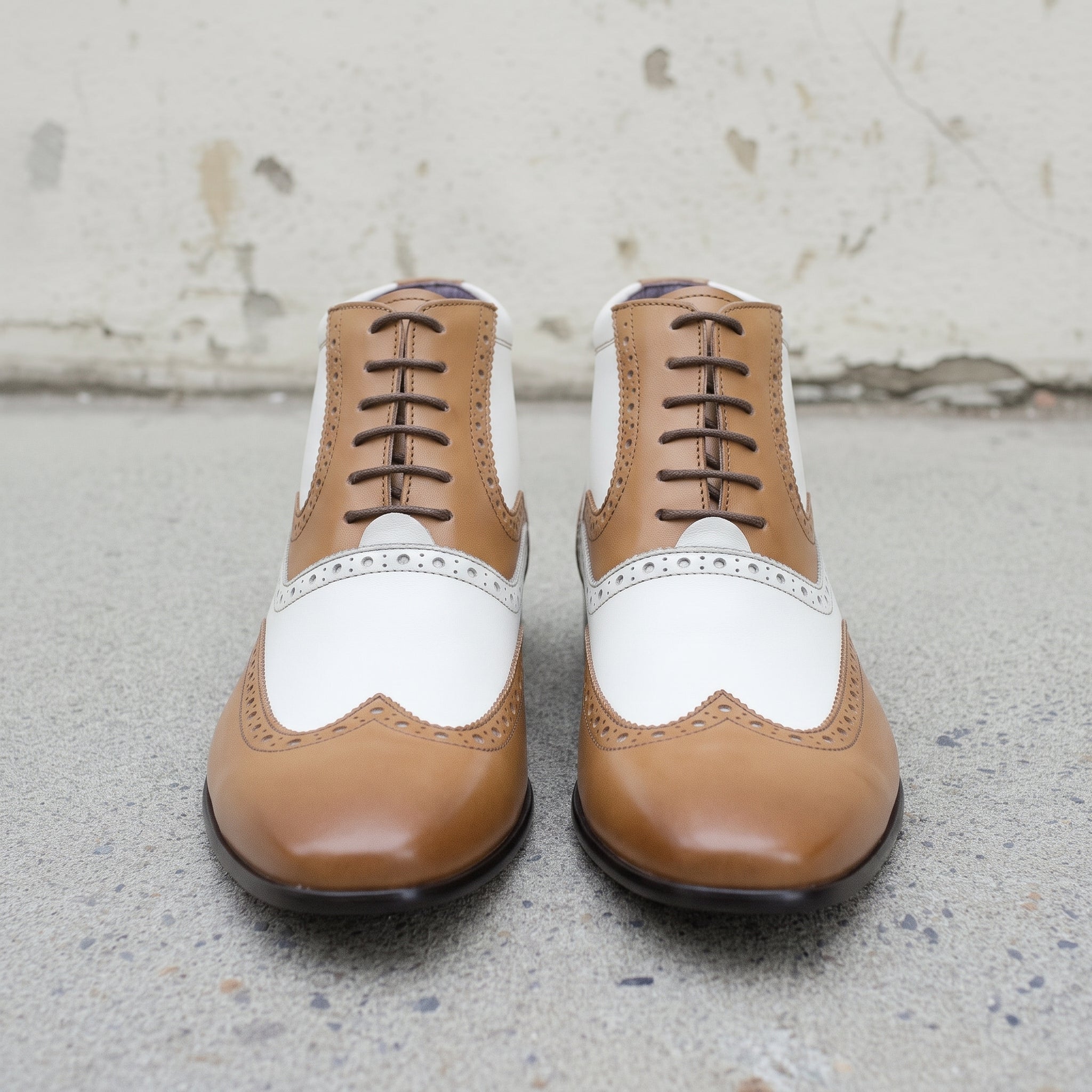 Men's Tan and White Wingtip Leather Spectator Oxfords — Scott — Scott