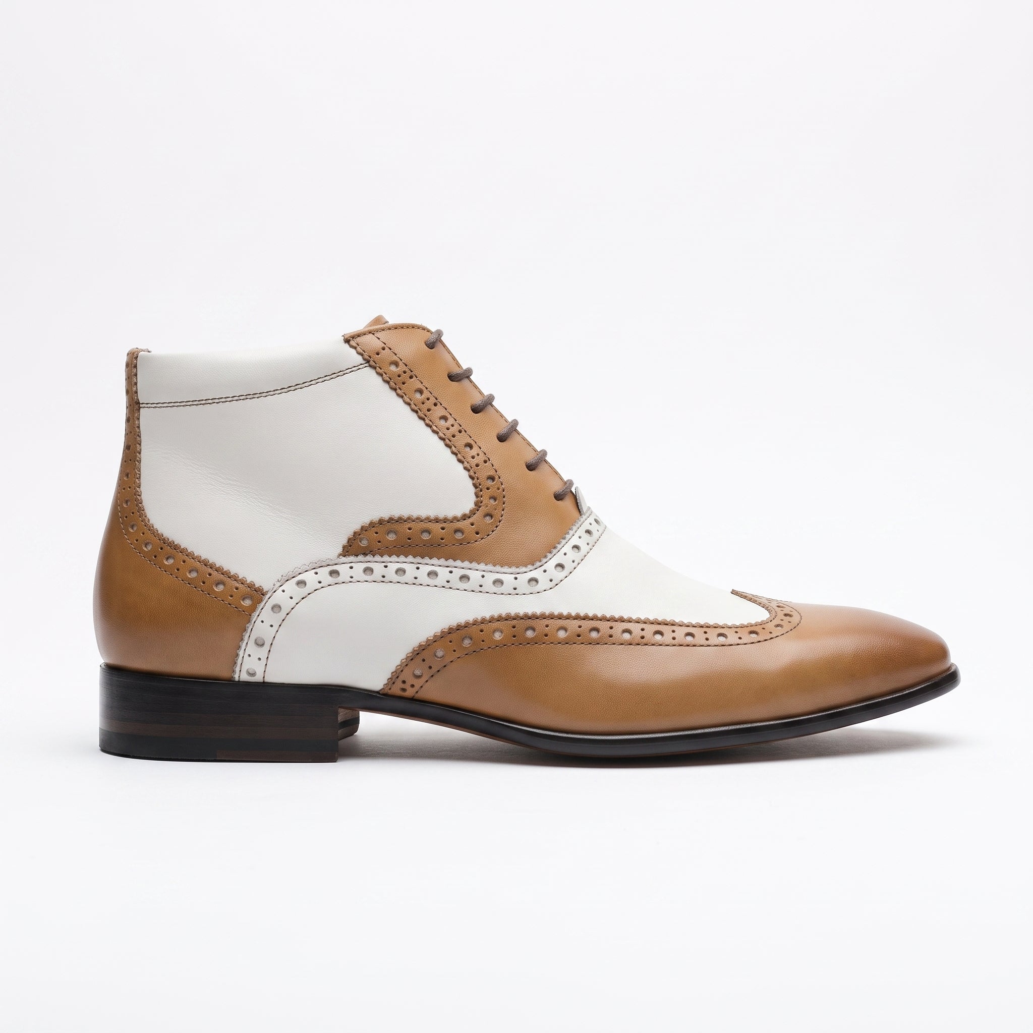 Men's Tan and White Wingtip Leather Spectator Oxfords — Scott — Scott