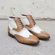 Men's Tan and White Wingtip Leather Spectator Oxfords — Scott — Scott