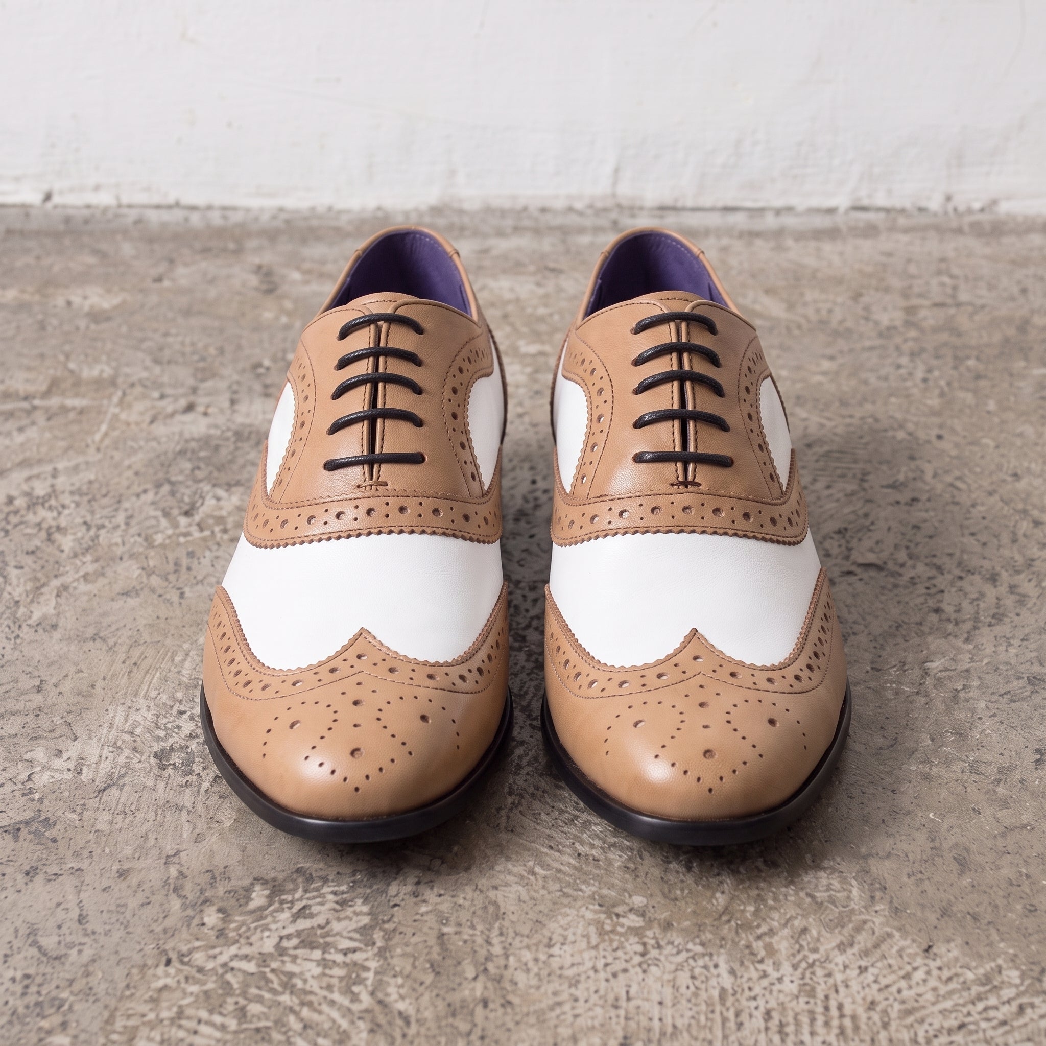 Men's Tan and White Wingtip Leather Spectator Oxfords — Bardolph