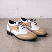 Men's Tan and White Wingtip Leather Spectator Oxfords — Calthorpe