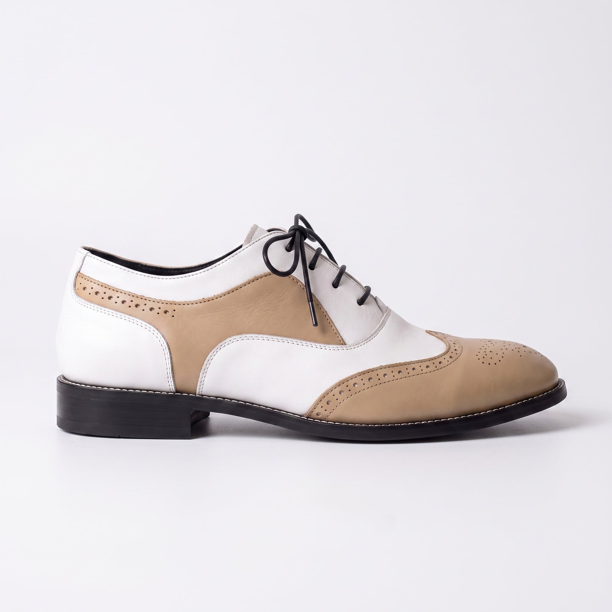 Men's Tan and White Wingtip Leather Spectator Oxfords — Calthorpe