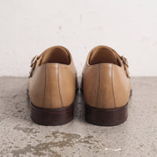 Men's Tan Apron-Toe Leather Double Monk Strap Shoes — Hawkins