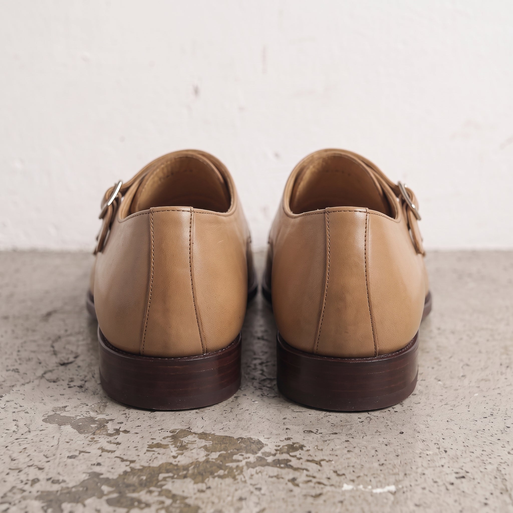 Men's Tan Apron-Toe Leather Double Monk Strap Shoes — Hawkins