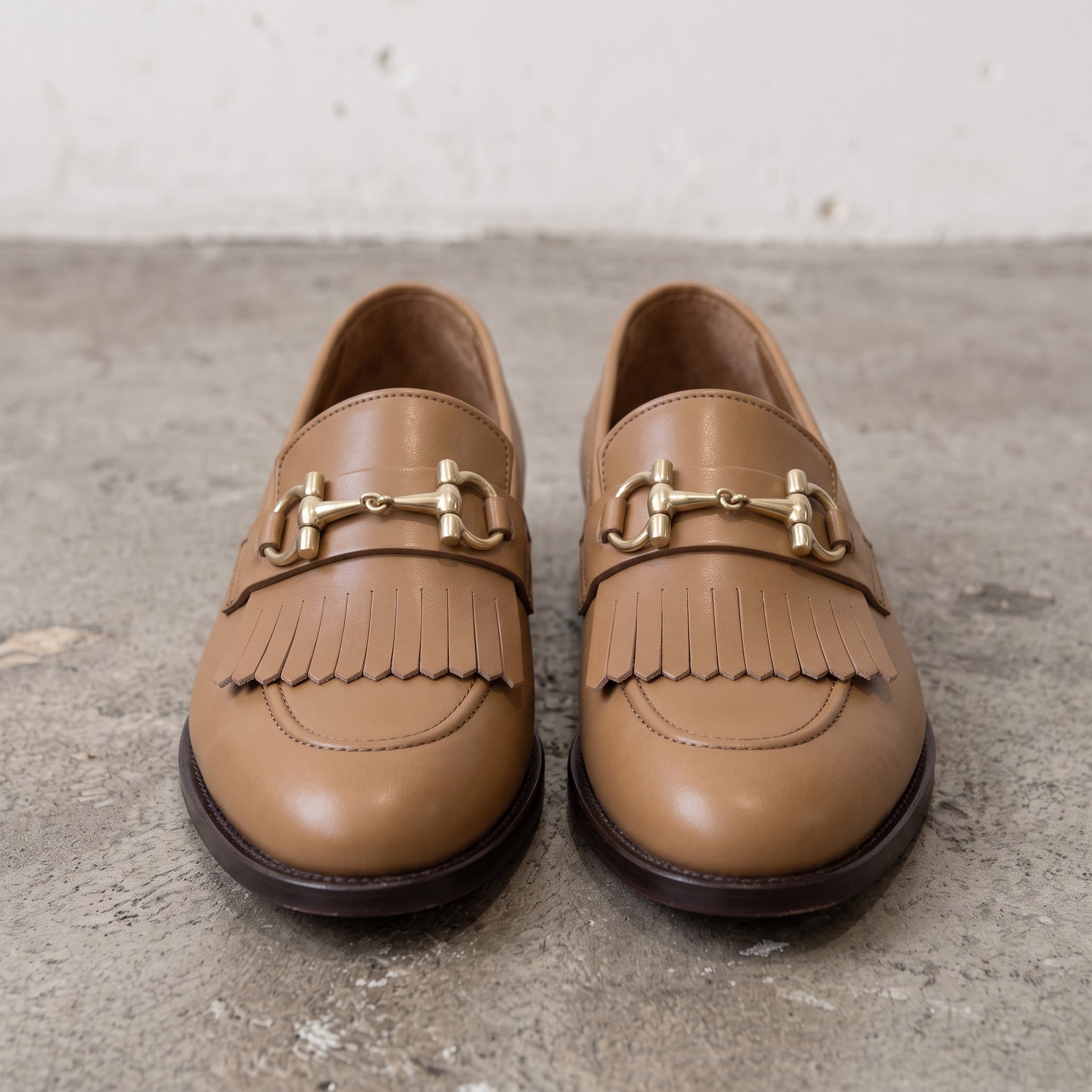 Men's Tan Plain-Toe Leather Bit Loafers — Dursley