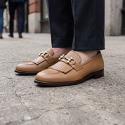 Men's Tan Plain-Toe Leather Bit Loafers — Dursley