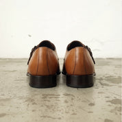 Men's Tan Apron-Toe Leather Monk Strap Shoes — Axmouth