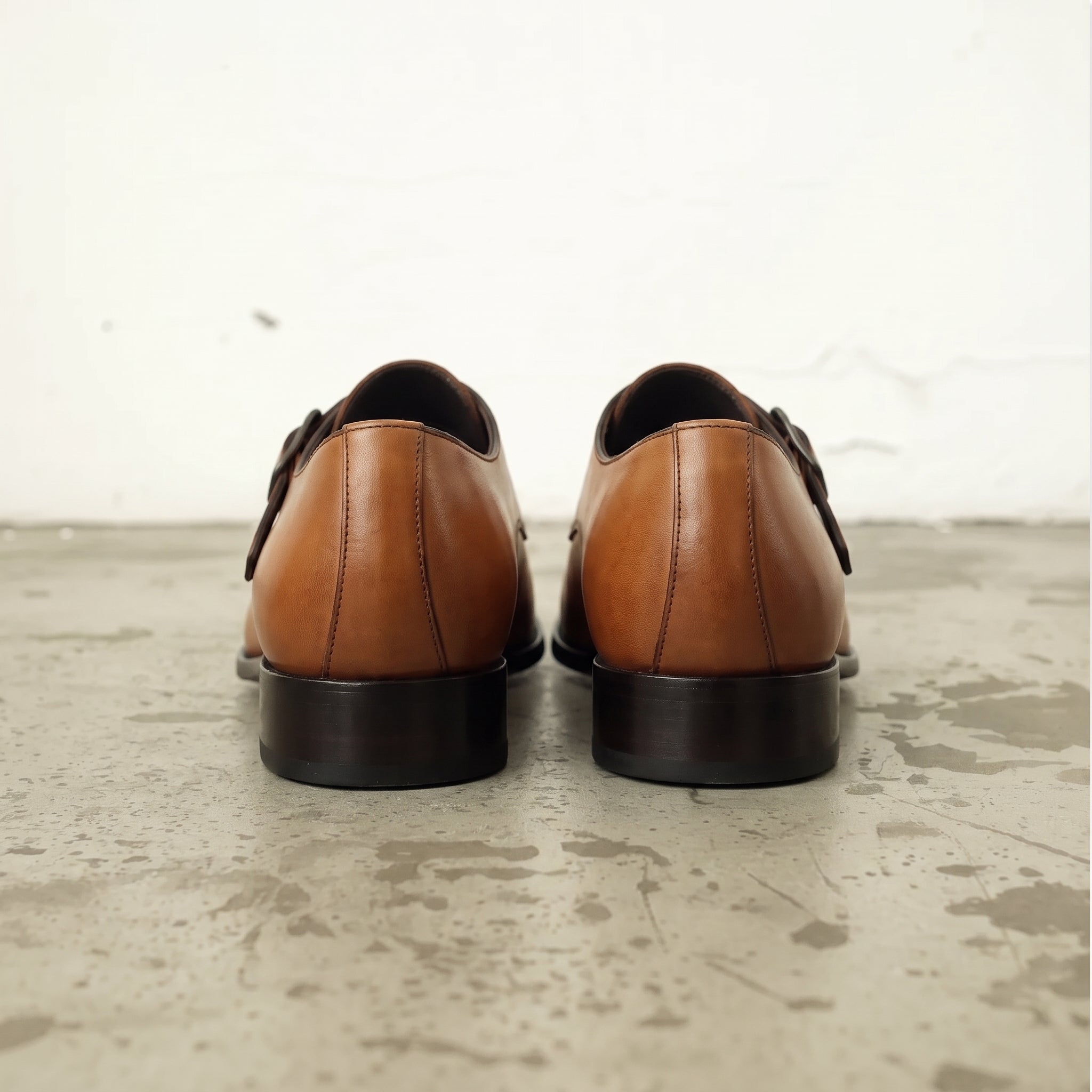Men's Tan Apron-Toe Leather Monk Strap Shoes — Axmouth