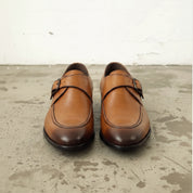 Men's Tan Apron-Toe Leather Monk Strap Shoes — Axmouth