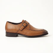 Men's Tan Apron-Toe Leather Monk Strap Shoes — Axmouth