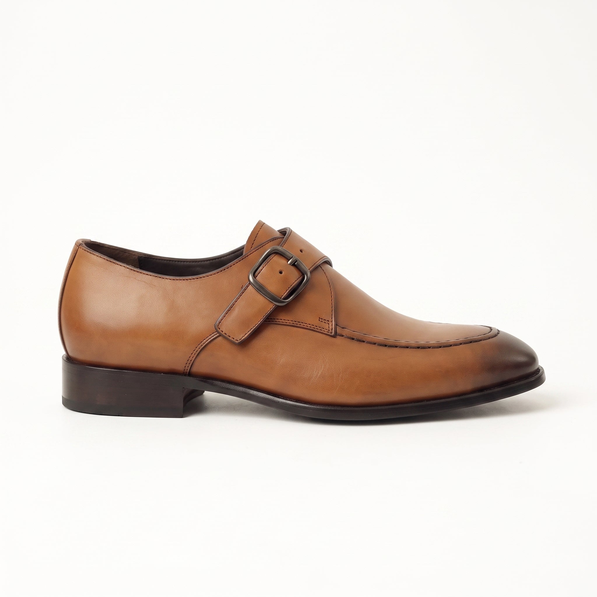 Men's Tan Apron-Toe Leather Monk Strap Shoes — Axmouth