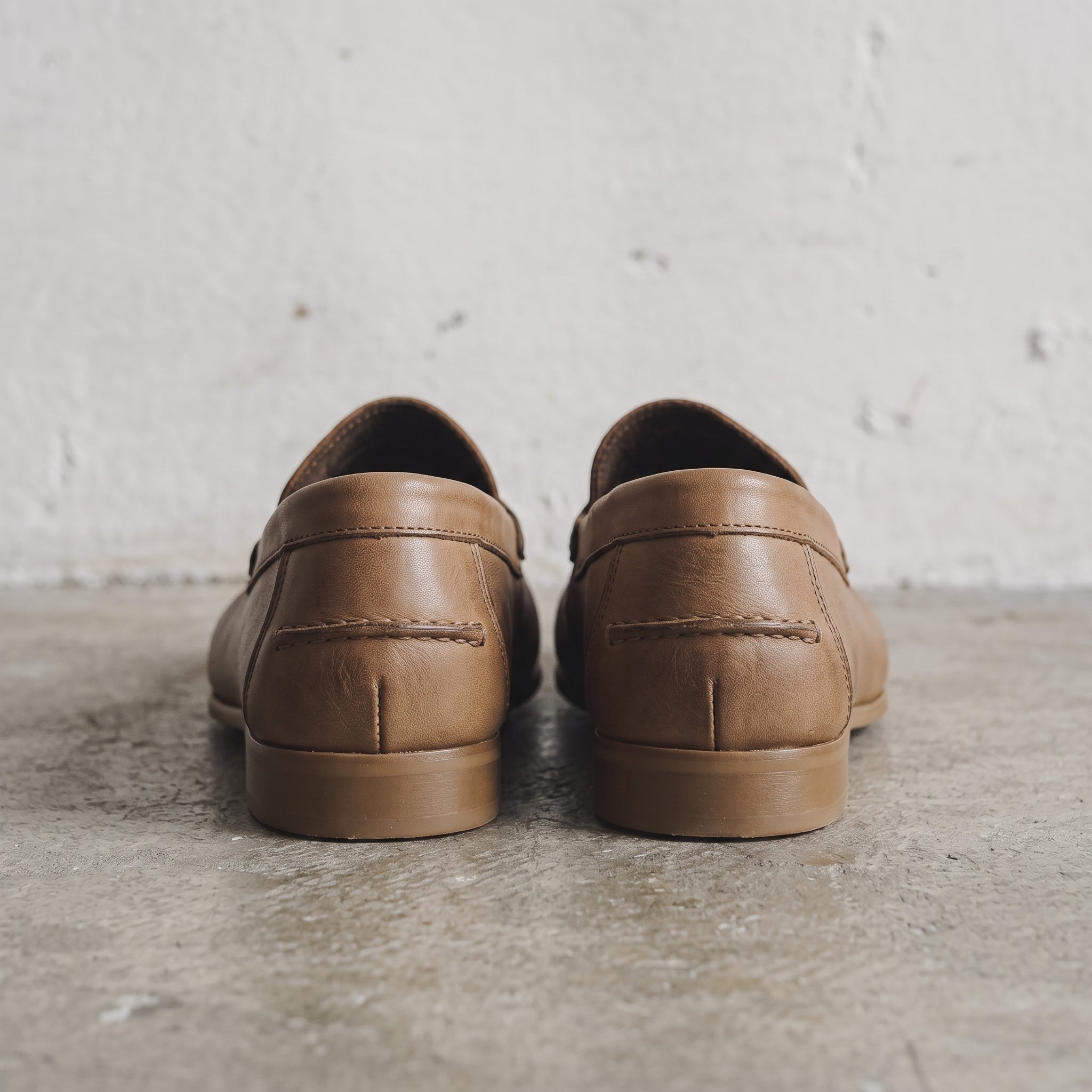 Men's Tan Apron-Toe Leather Penny Loafers — Liversedge