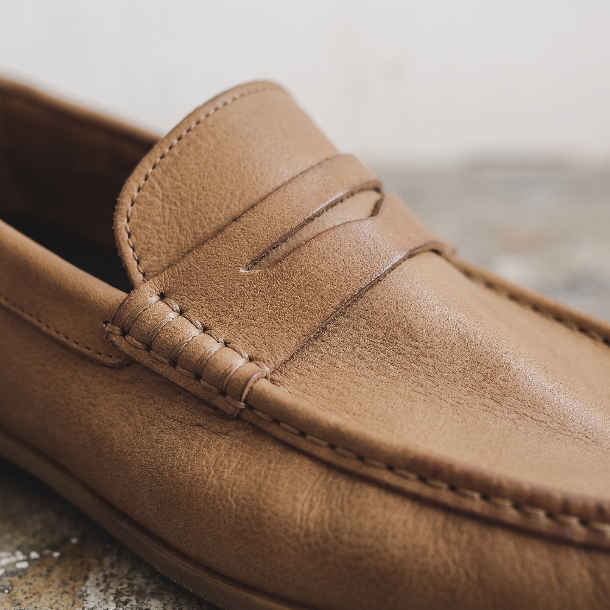 Men's Tan Apron-Toe Leather Penny Loafers — Liversedge