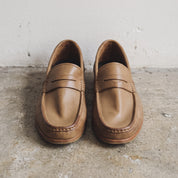Men's Tan Apron-Toe Leather Penny Loafers — Liversedge