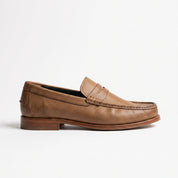 Men's Tan Apron-Toe Leather Penny Loafers — Liversedge