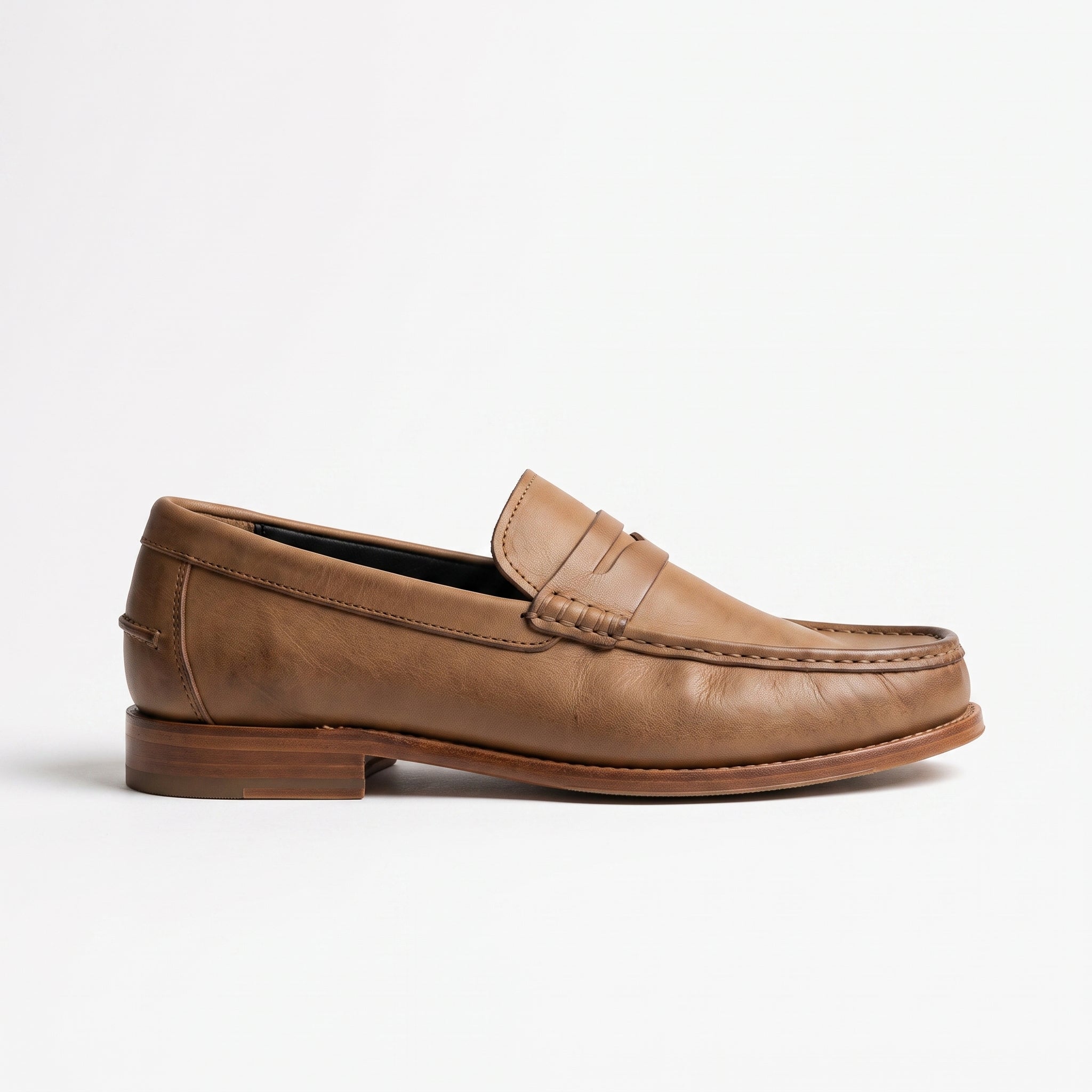 Men's Tan Apron-Toe Leather Penny Loafers — Liversedge