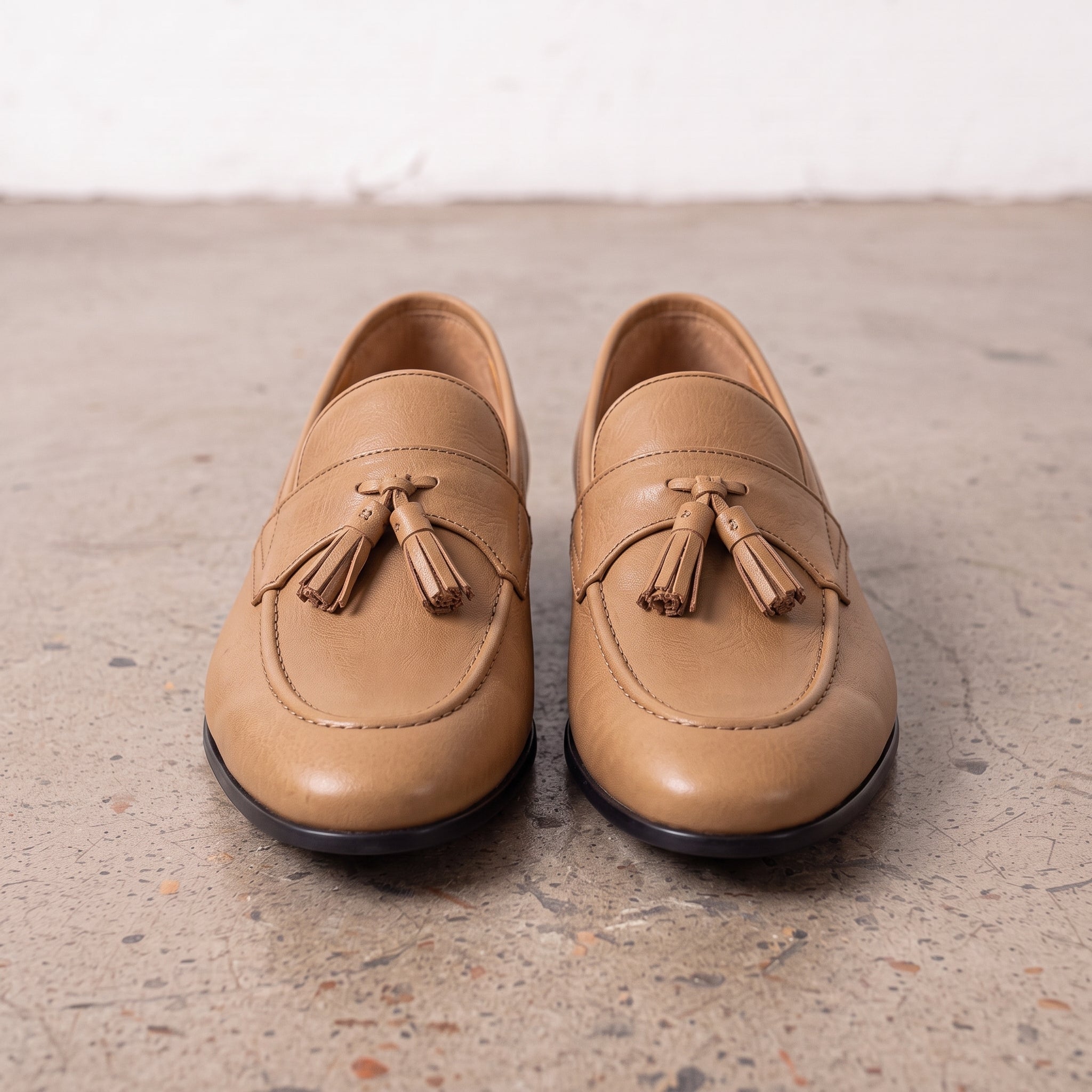 Men's Tan Apron-Toe Leather Tassel Loafers — Atley