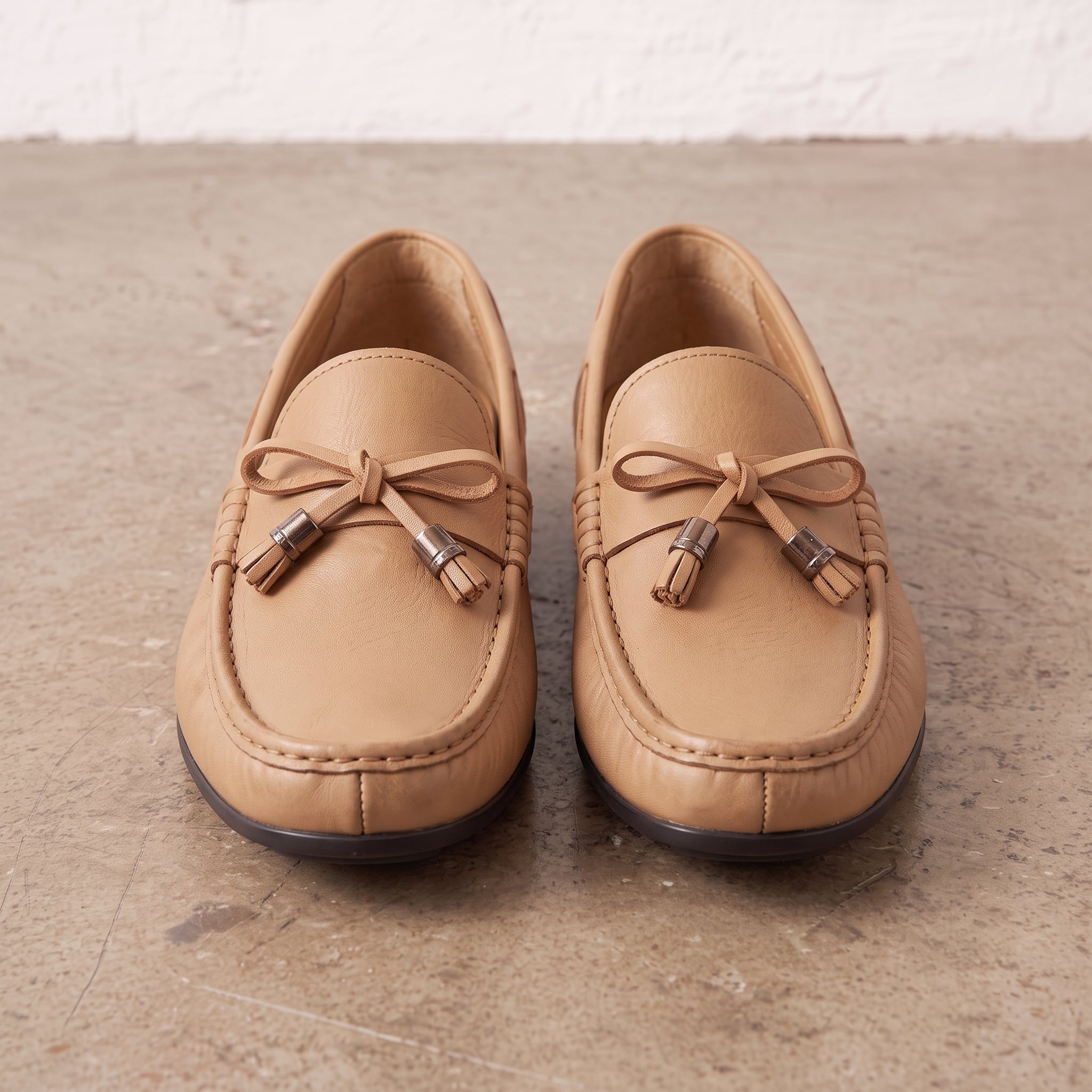 Men's Tan Apron-Toe Leather Tassel Loafers — Birtley