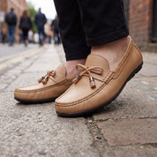Men's Tan Apron-Toe Leather Tassel Loafers — Birtley