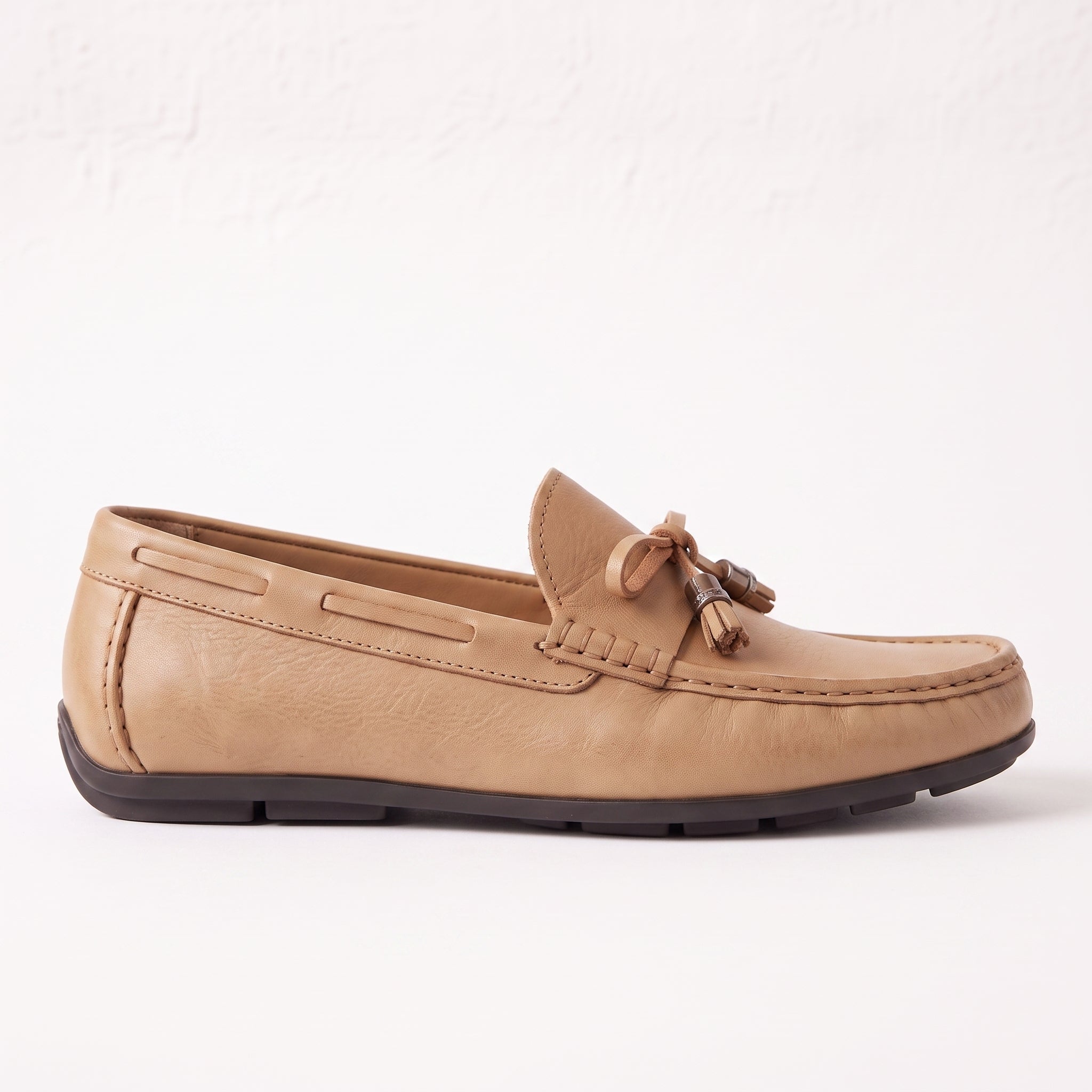 Men's Tan Apron-Toe Leather Tassel Loafers — Birtley