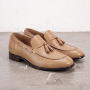 Men's Tan Apron-Toe Leather Tassel Loafers — Farncombe