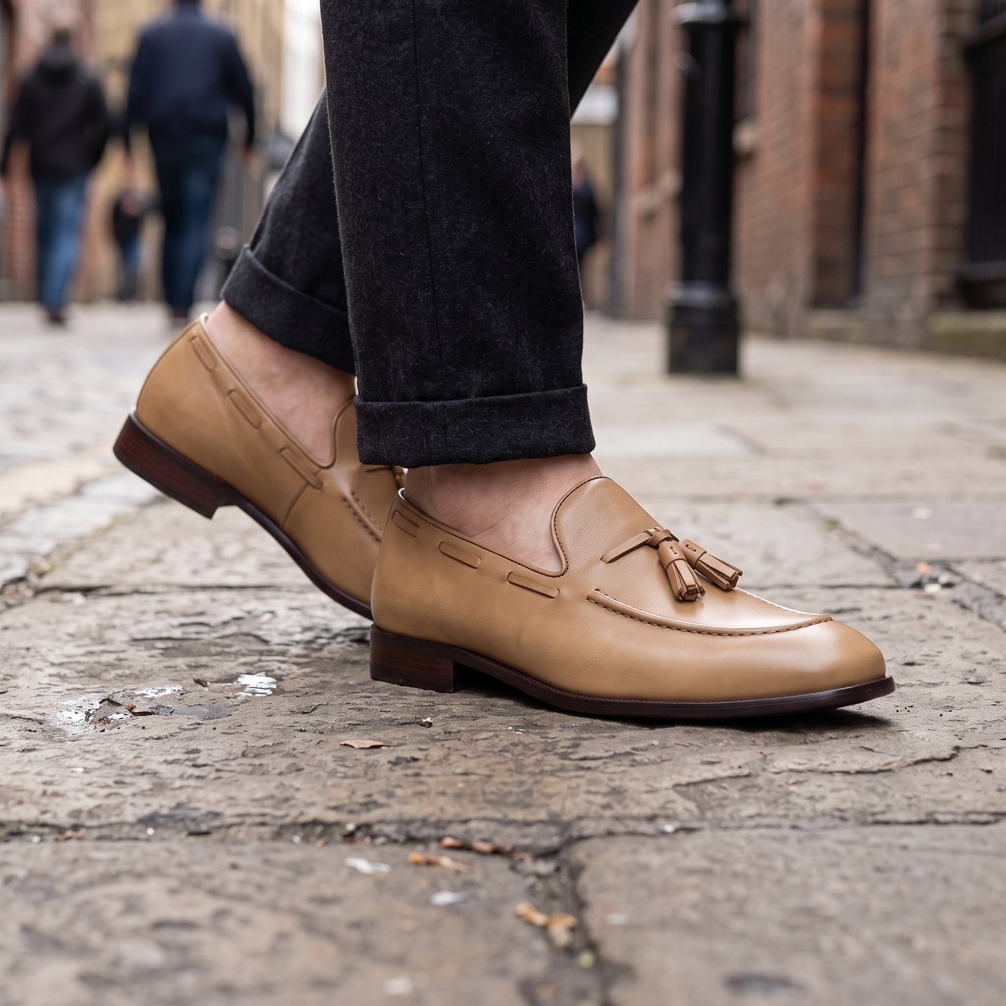 Men's Tan Apron-Toe Leather Tassel Loafers — Farncombe