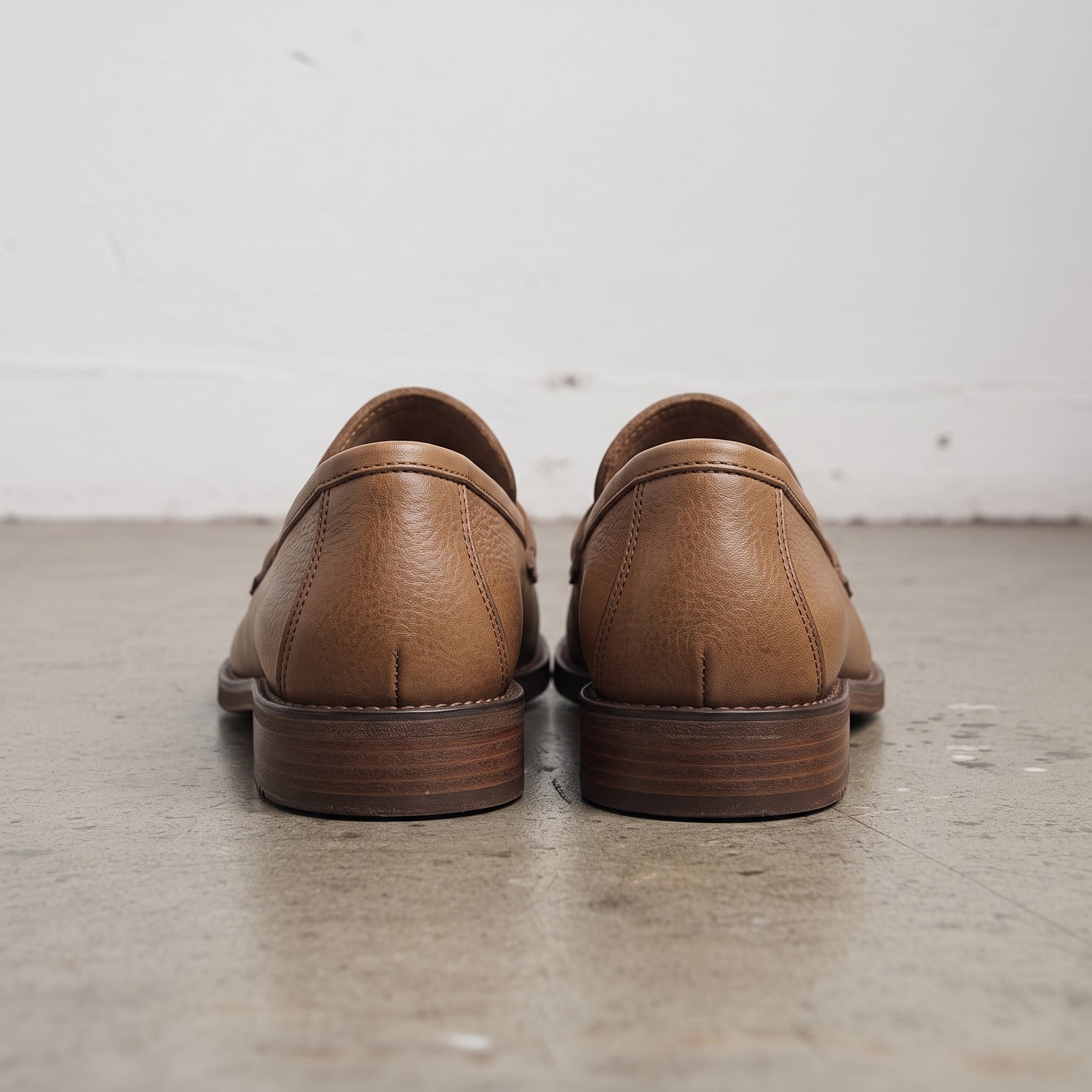 Men's Tan Apron-Toe Pebbled Leather Penny Loafers — Lanyon