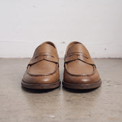 Men's Tan Apron-Toe Pebbled Leather Penny Loafers — Lanyon