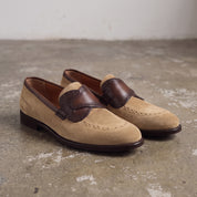 Men's Tan Suede Apron-Toe Loafers — Carron