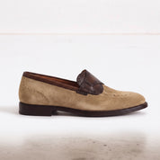 Men's Tan Suede Apron-Toe Loafers — Carron