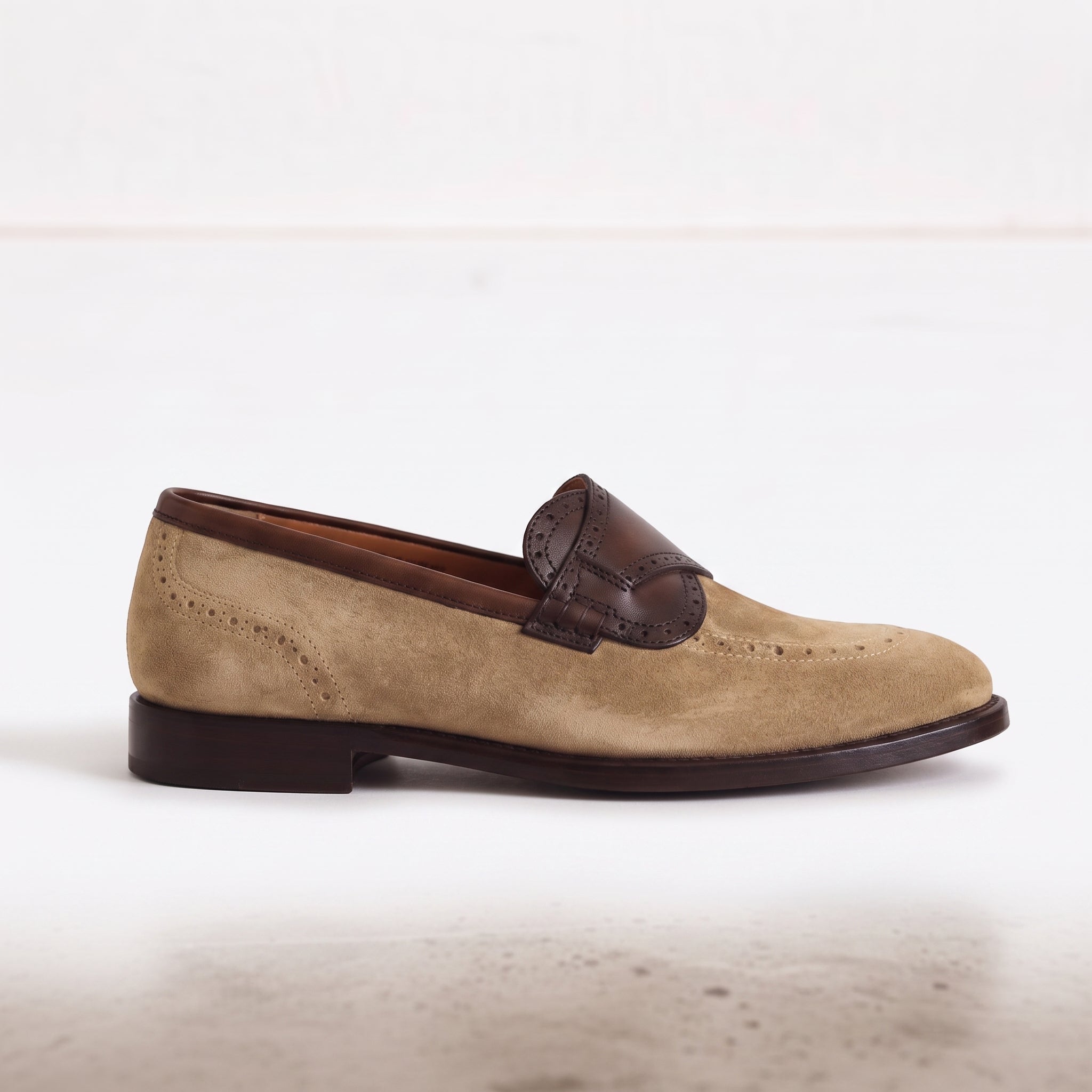 Men's Tan Suede Apron-Toe Loafers — Carron