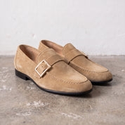Men's Tan Apron-Toe Suede Monk Strap Loafers — Tipton