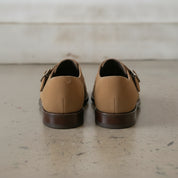 Men's Tan Apron-Toe Suede Monk Strap Shoes — Bagborough