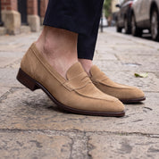 Men's Tan Apron-Toe Suede Penny Loafers — Loughton