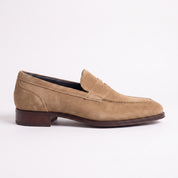 Men's Tan Apron-Toe Suede Penny Loafers — Loughton