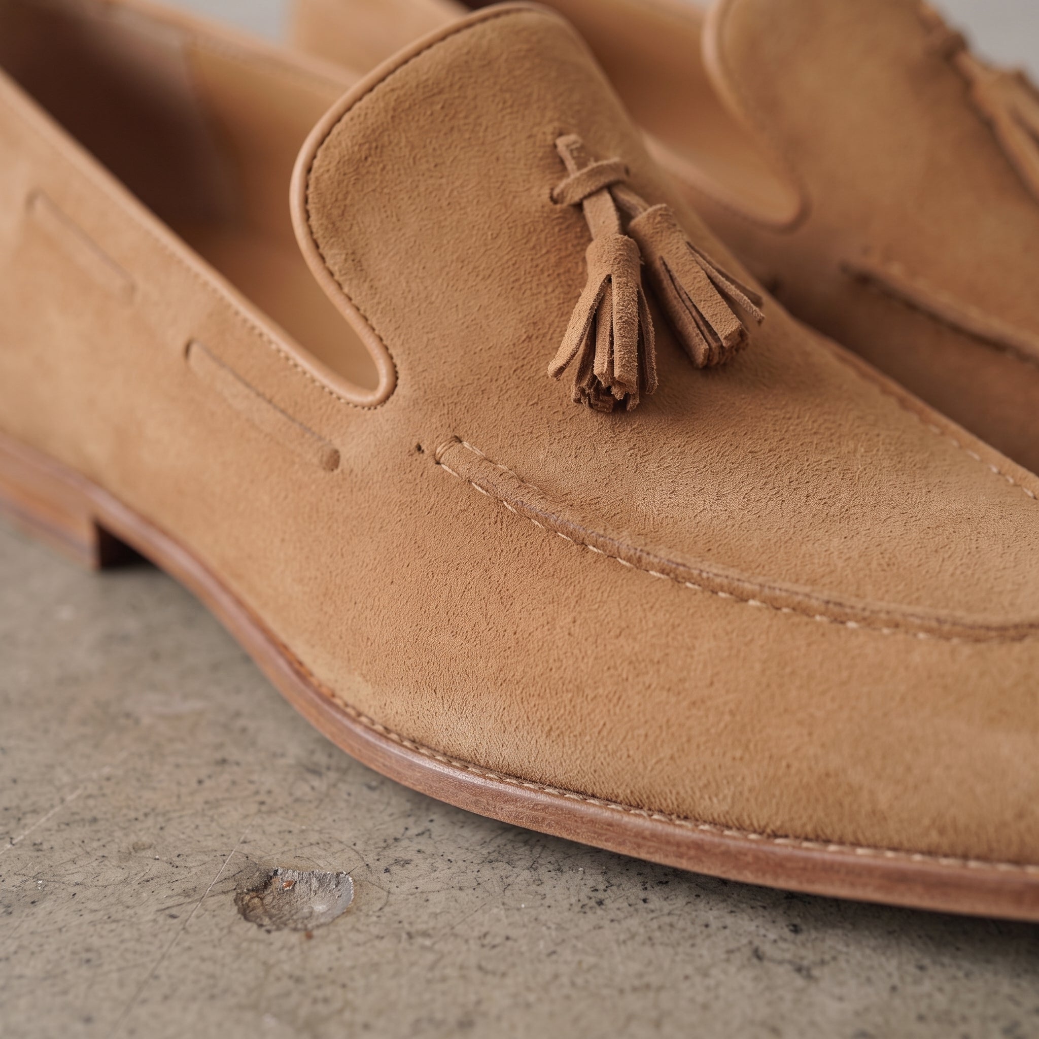 Men's Tan Apron-Toe Suede Tassel Loafers — Dorking