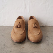 Men's Tan Apron-Toe Suede Tassel Loafers — Dorking