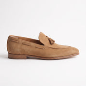 Men's Tan Apron-Toe Suede Tassel Loafers — Dorking
