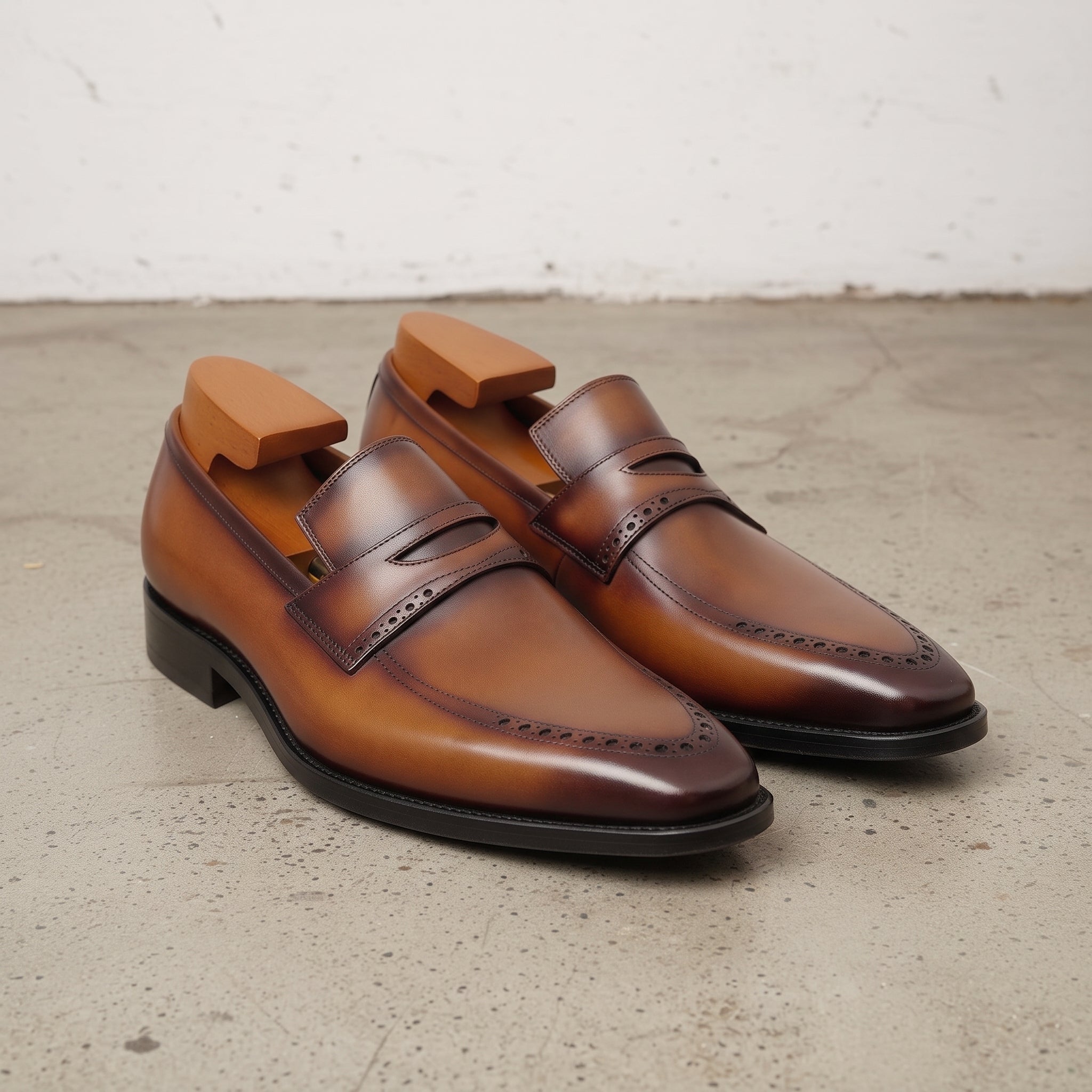 Men's Tan, Brown, and Burgundy Leather Penny Loafers — Chilton