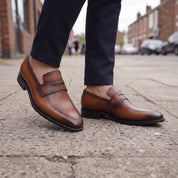 Men's Tan, Brown, and Burgundy Leather Penny Loafers — Chilton