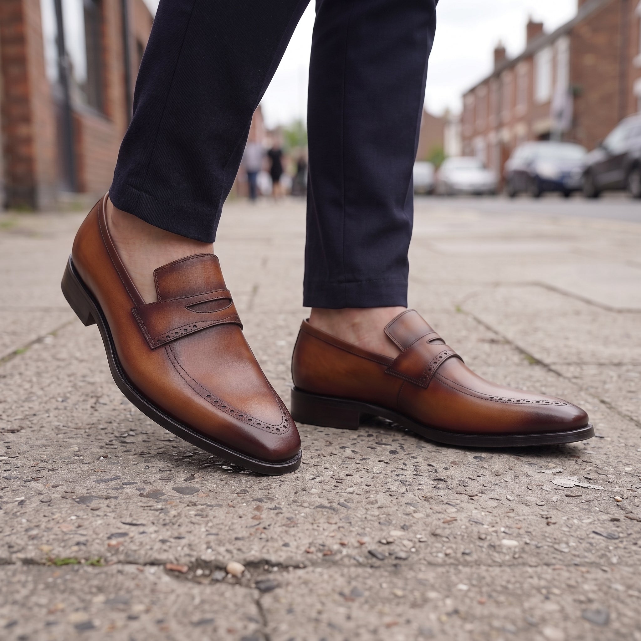 Men's Tan, Brown, and Burgundy Leather Penny Loafers — Chilton
