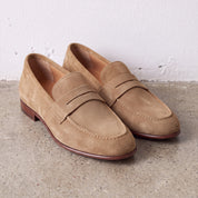 Men's Tan Suede Apron-Toe Penny Loafers — Bellingham